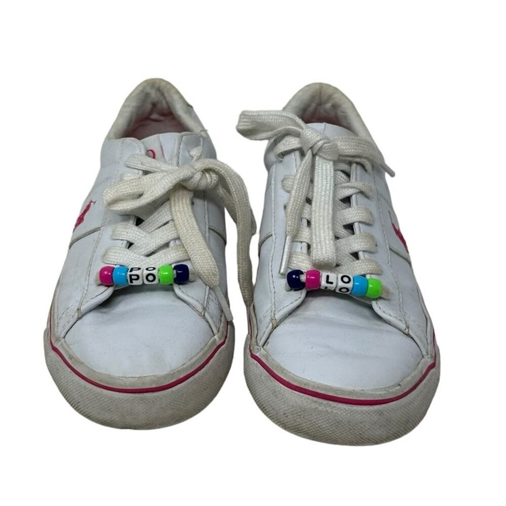 Polo Ralph Lauren Girl's White Pink Sayer Sneakers Shoes size 3